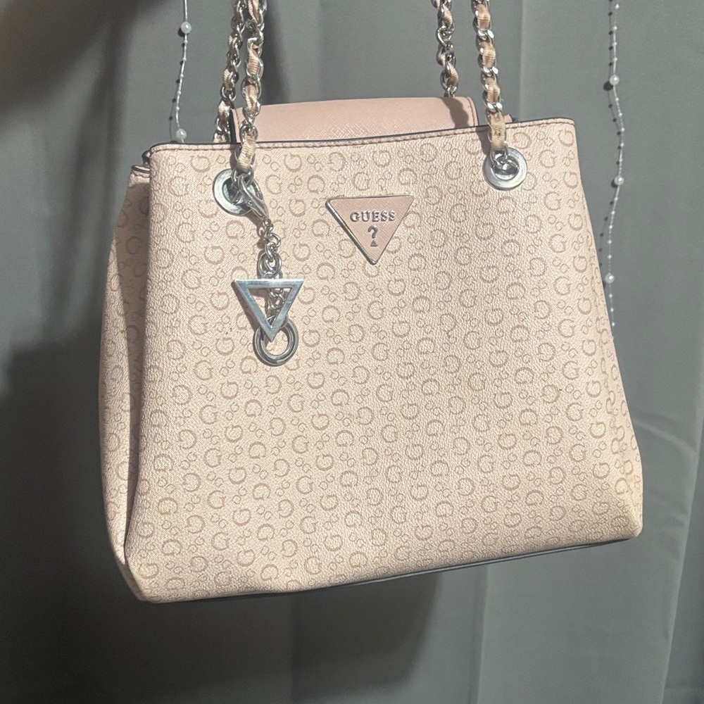 Guess pink leather monogram shoulder bag